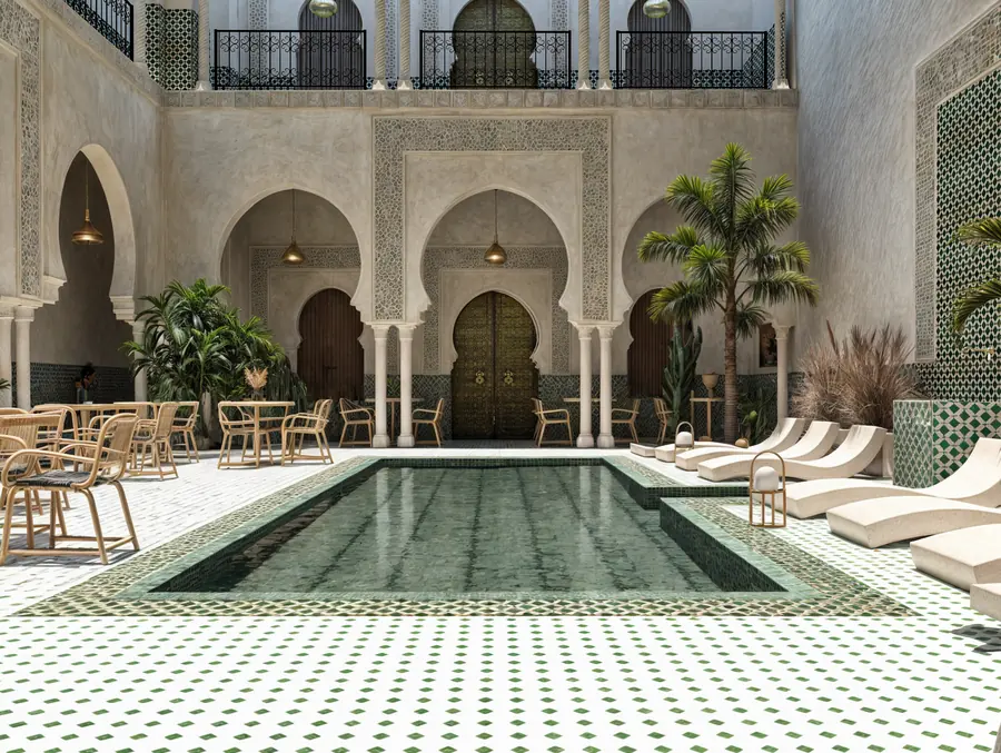 A riad courtyard with its pool